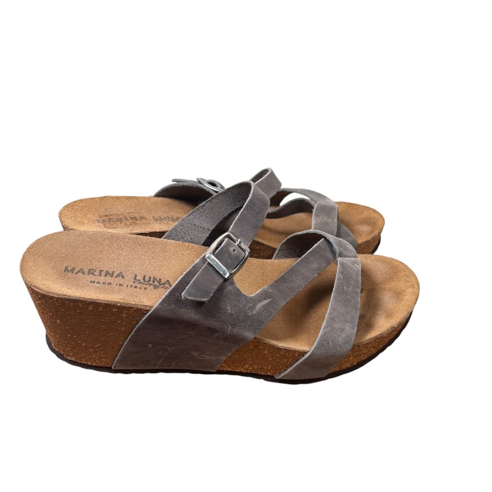 Marina Luna Comfort Grey Leather Strappy Wedge Sandal Sz 38 7.5-8 Made in Italy - Picture 3 of 8